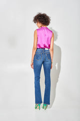 Dark Blue Regular Waist Flare Jeans