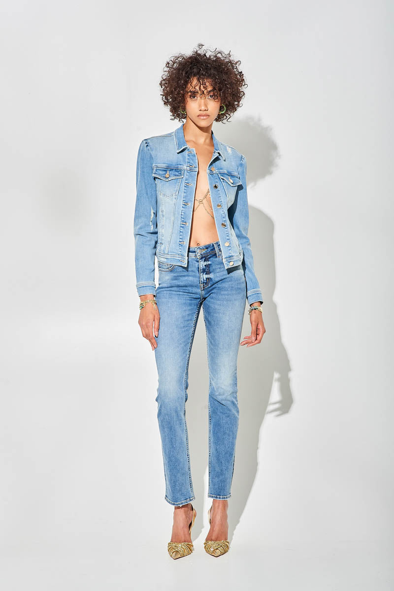 Jeans Straight Fit Blu a Vita Regolare con Sfumature