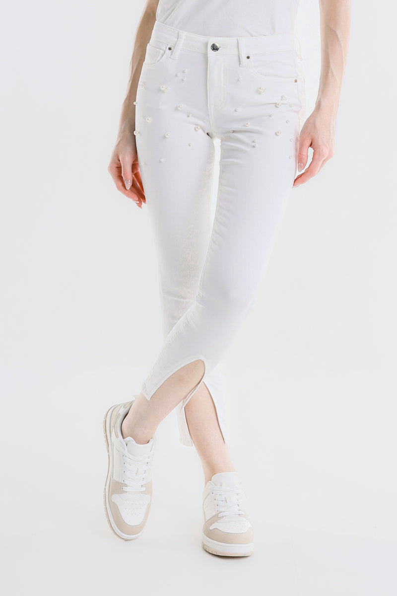 PANTALONE BIANCO CON STRASS