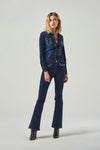 High-Waisted Dark Blue Straight Leg Jeans With Pearls