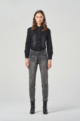 Regular-Waist Straight-Leg Jeans with Studs