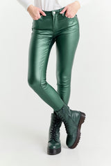 High-Waisted Super Stretch Skinny Trousers in Shiny Faux Leather