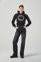 Black Regular Waist Wide Leg Jeans
