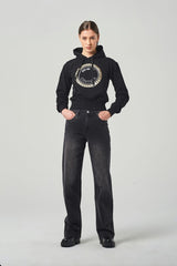 Black Regular Waist Wide Leg Jeans