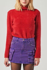 High-Neck Faux Fur Sweater
