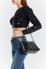 Cropped Faux Fur Top with Appliqués