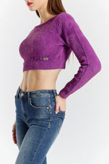 Cropped Faux Fur Top with Appliqués