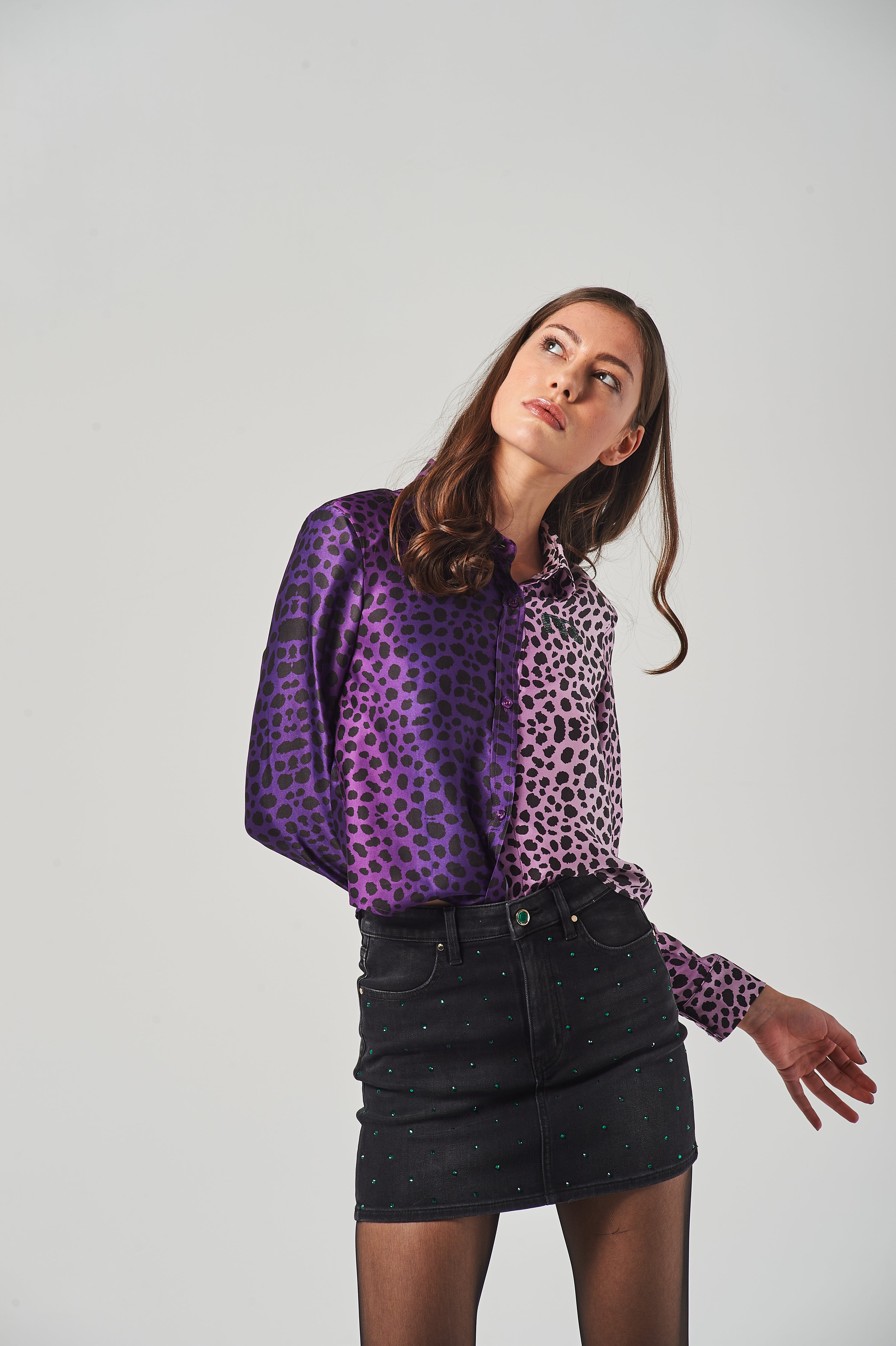 Camicia in Seta Viscosa con Stampa Animalier