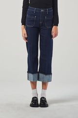 High-Waisted Blue Wide-Leg Jeans in Japanese Canvas