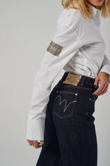 Poplin Shirt with Side Rhinestone Patch