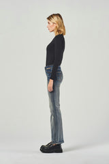 Regular-Waist Blue Wide-Leg Jeans with Distressed Effect and Decorative Chain