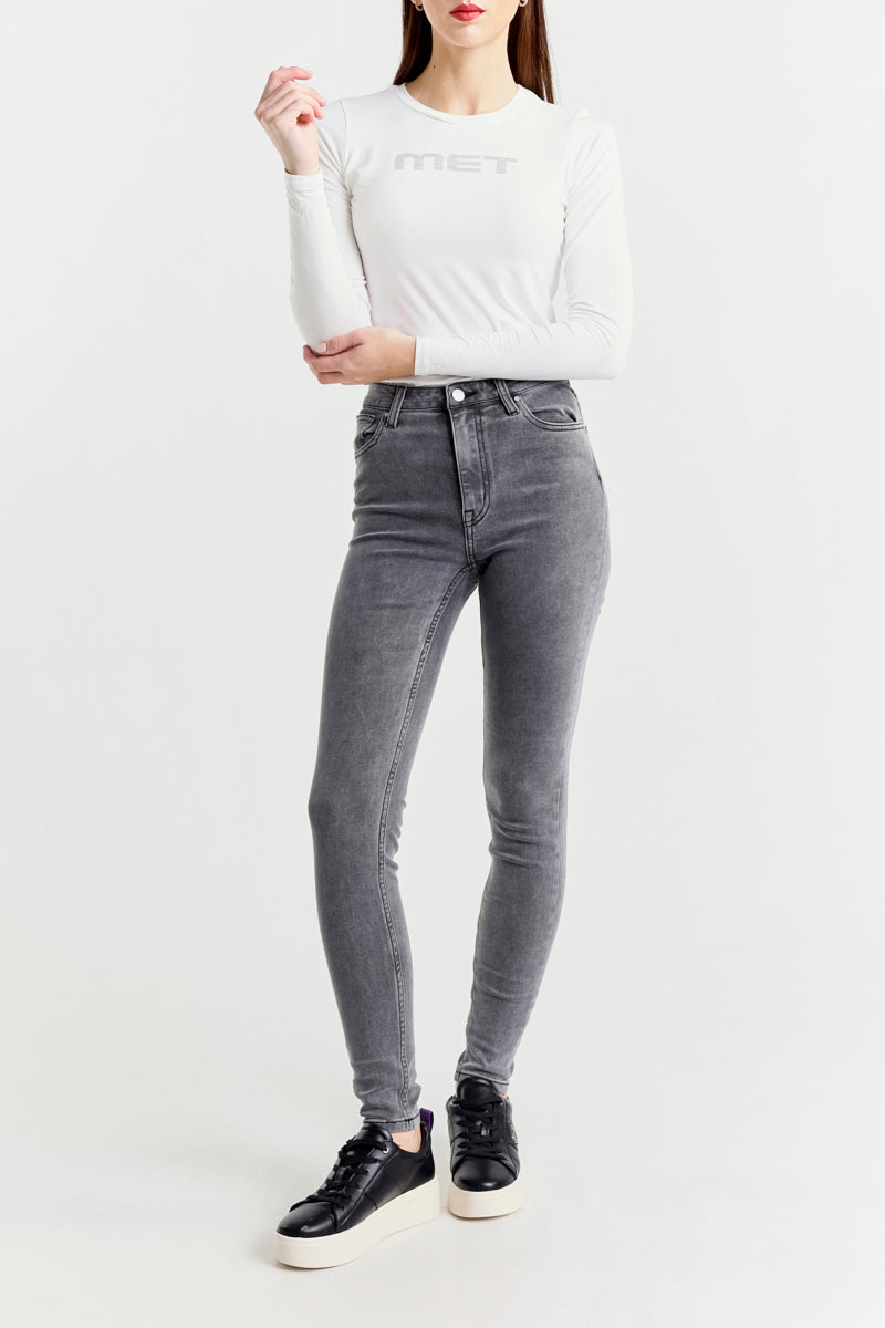 Jeans Skinny Grigio a Vita Alta