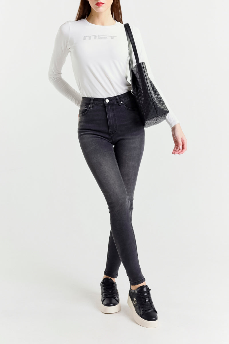 Jeans Skinny Nero a Vita Alta