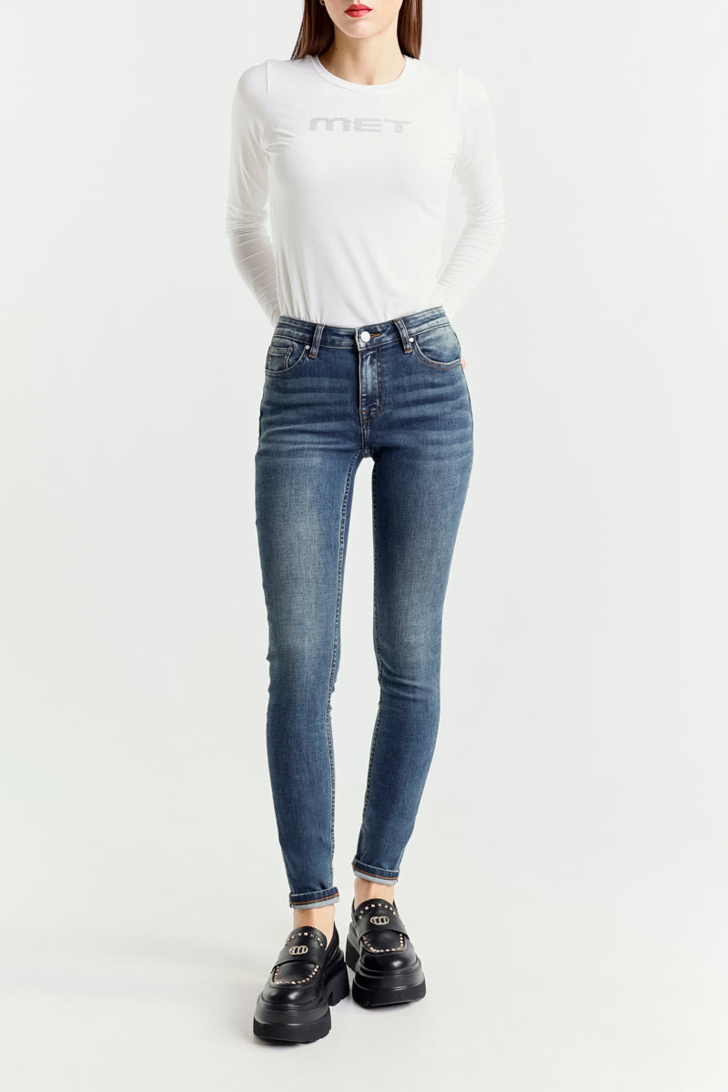 Jeans Skinny Blu Medio a Vita Regolare