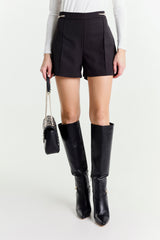 High-Waisted Shorts with Decorative Chain