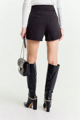 High-Waisted Shorts with Decorative Chain