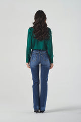 High Waisted Dark Blue Flared Jeans