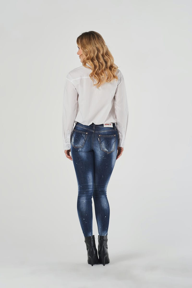 Jeans Skinny Blu a Vita Regolare con Rotture