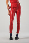 Regular-Waist Shiny Faux Leather Trousers