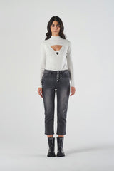 Regular Waist Grey Straight Leg Jeans