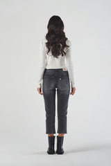 Regular Waist Grey Straight Leg Jeans