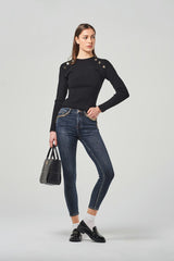 Regular-Waist Blue Skinny Jeans with Decorative Chains