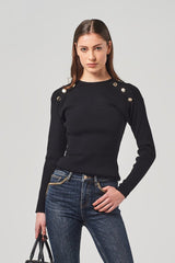 Rib-Knit Top with Decorative Buttons