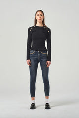 Regular-Waist Blue Skinny Jeans with Decorative Chains