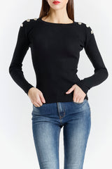 Rib-Knit Top with Decorative Buttons