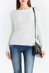 Rib-Knit Top with Decorative Buttons