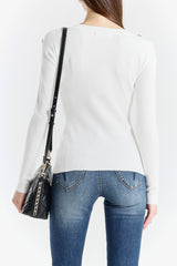 Rib-Knit Top with Decorative Buttons