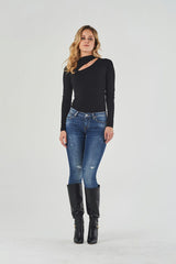 Regular-Waist Blue Skinny Jeans with Rips