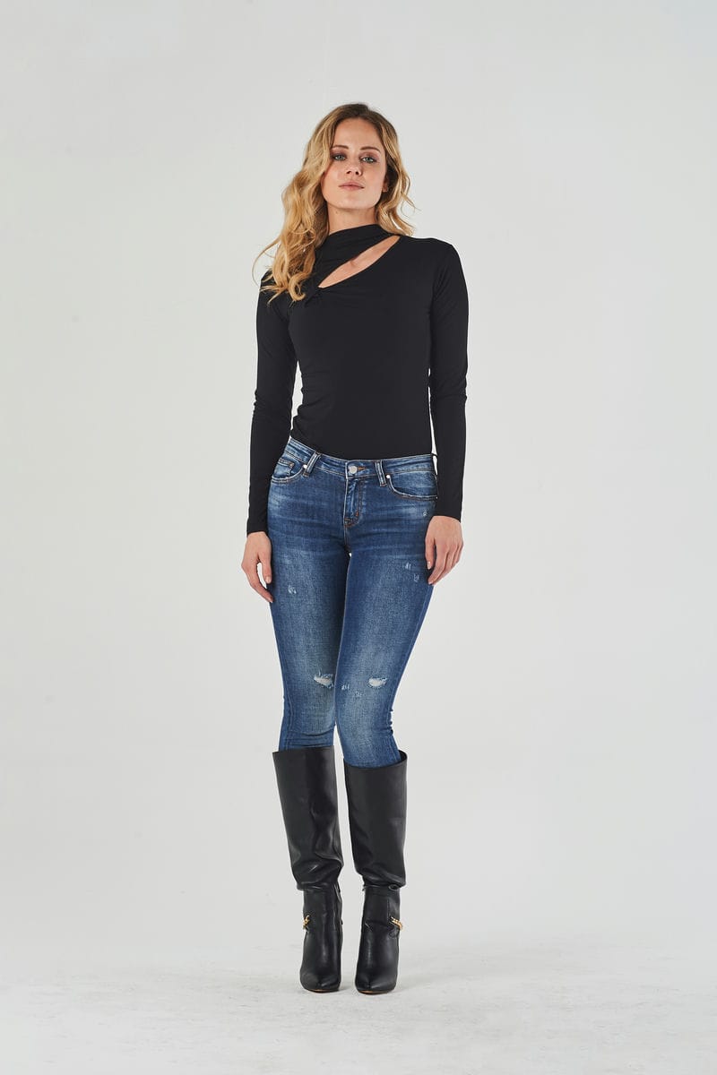 Jeans Skinny Blu a Vita Regolare con Rotture