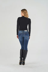 Regular-Waist Blue Skinny Jeans with Rips
