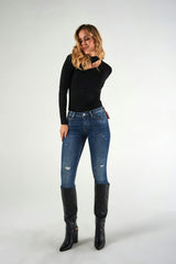 Regular-Waist Blue Skinny Jeans with Rips