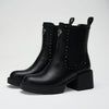 Black Ankle Boots with Studs and Block Heel