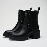 Black Ankle Boots with Studs and Block Heel