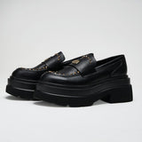 Black Loafers with Studs and Platform Sole