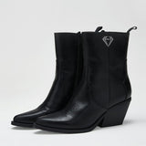 Pointed Toe Western Ankle Boots with Angled Heel