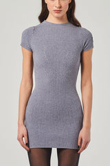 Ribbed Short Dress with Short Sleeves