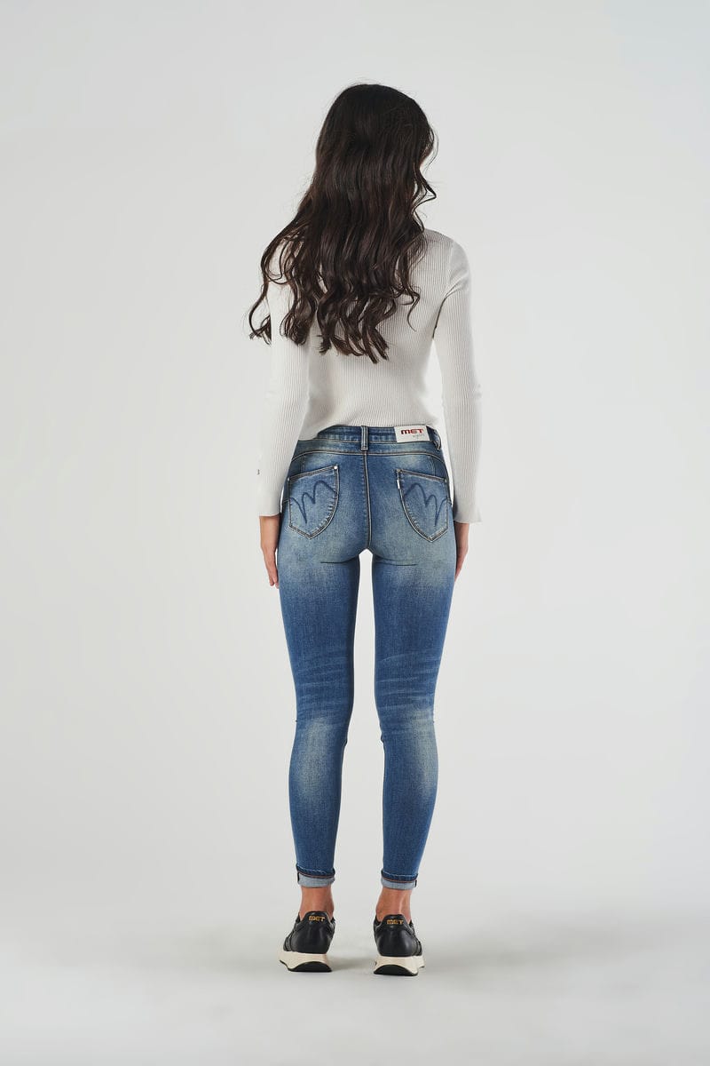 Jeans Push Up Blu Chiaro a Vita Regolare con Piccole Rotture