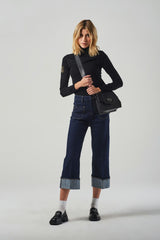 High-Waisted Blue Wide-Leg Jeans in Japanese Canvas
