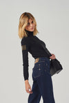 High-Neck Sweater with Side Rhinestone Patch