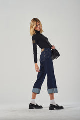 High-Neck Sweater with Side Rhinestone Patch