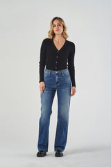 Regular-Waist Blue Wide-Leg Jeans