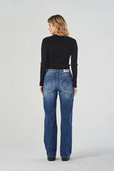 Regular-Waist Blue Wide-Leg Jeans
