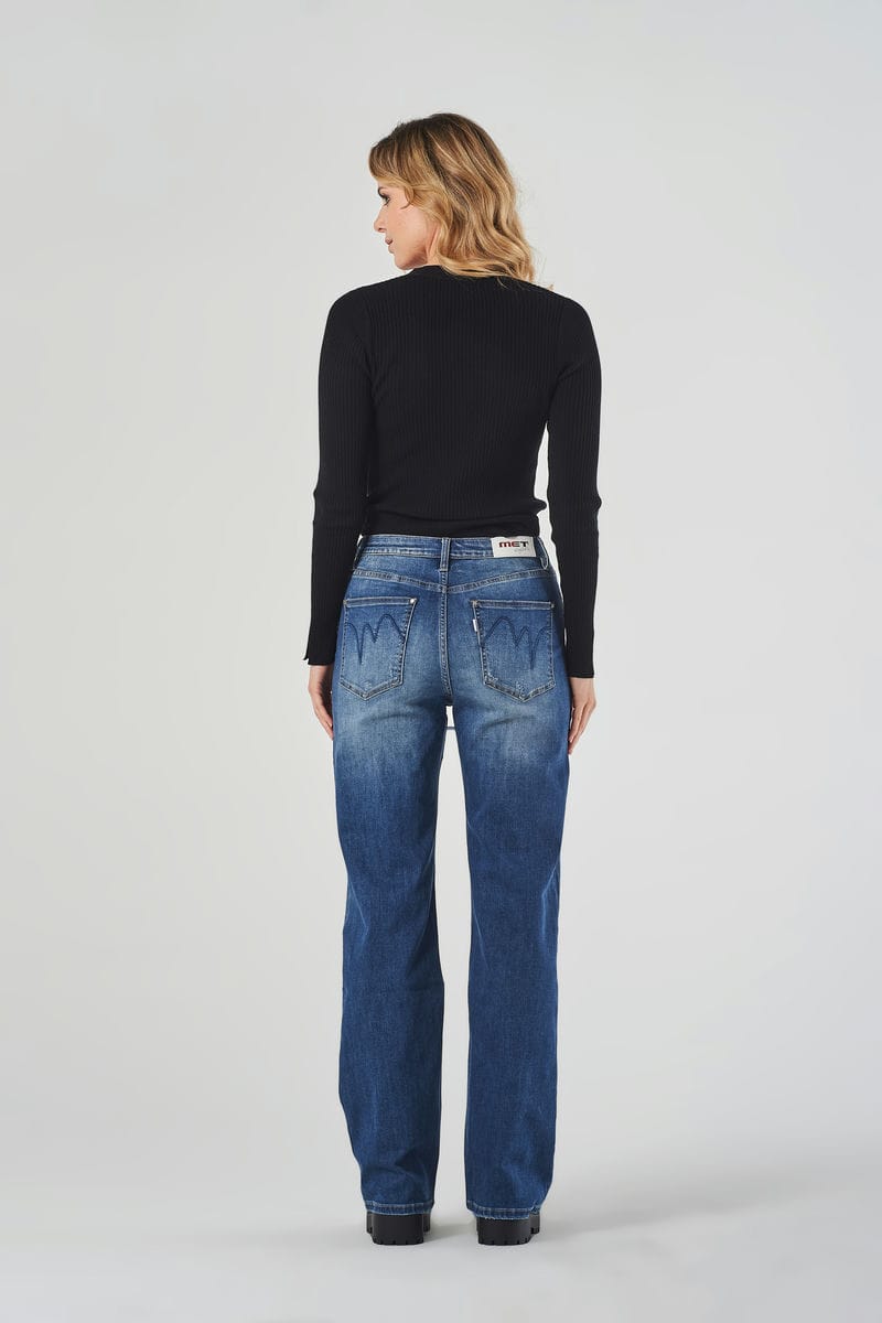 Jeans Wide Leg Blu a Vita Regolare