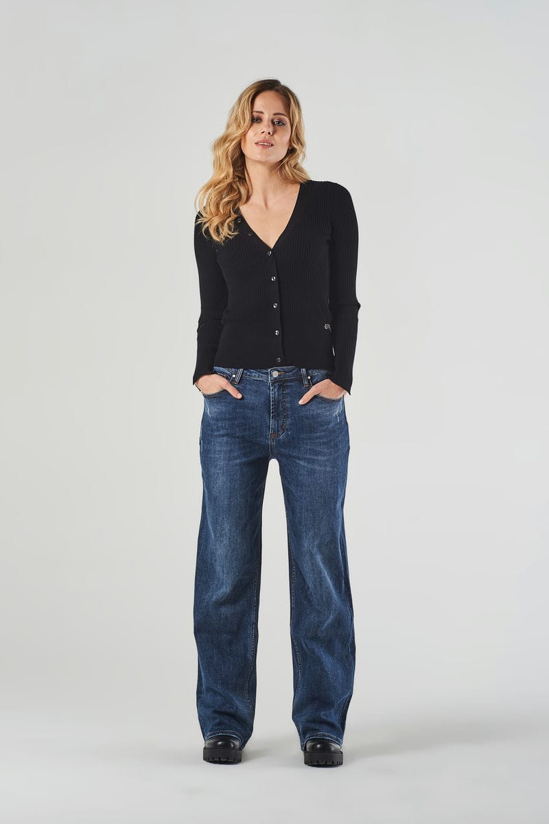 Jeans Wide Leg Blu a Vita Regolare