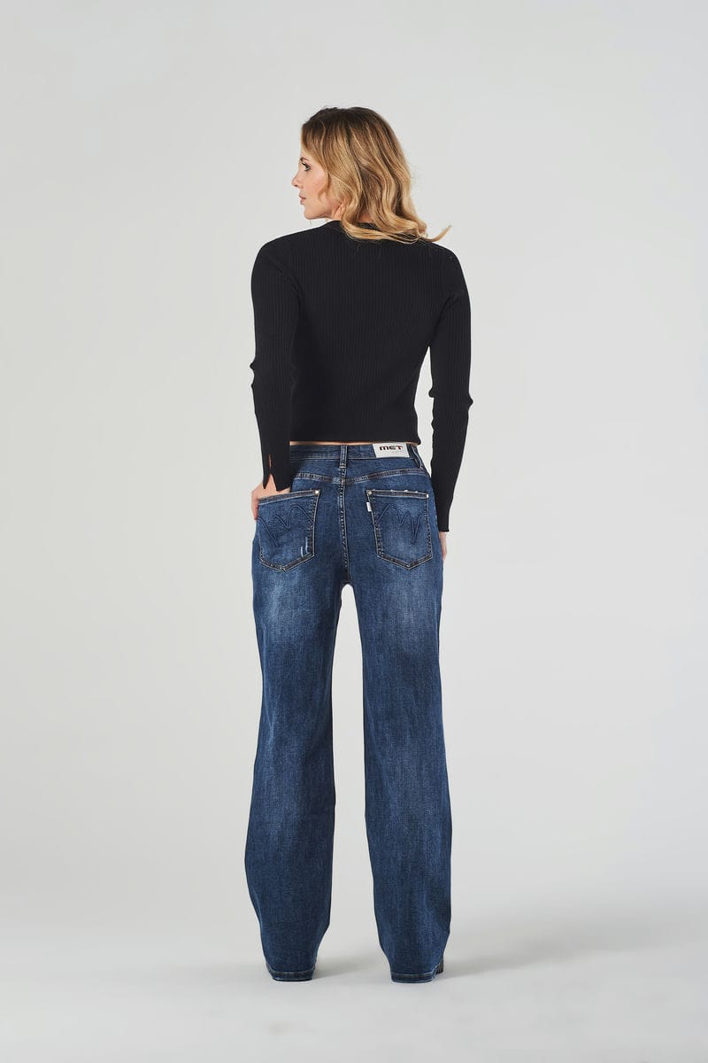 Jeans Wide Leg Blu a Vita Regolare