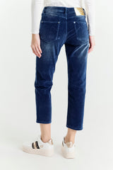 Regular Waist Straight Leg Blue Velour Jeans